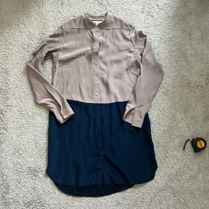 Amanda Uprichard Silk Tunic Shirtdress‎ Button Down Size S Navy Tan